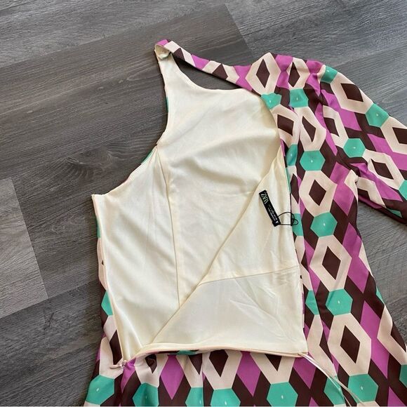 ZARA Shift Dress NEW One Sleeve Small Purple Teal Party - Picture 8 of 12